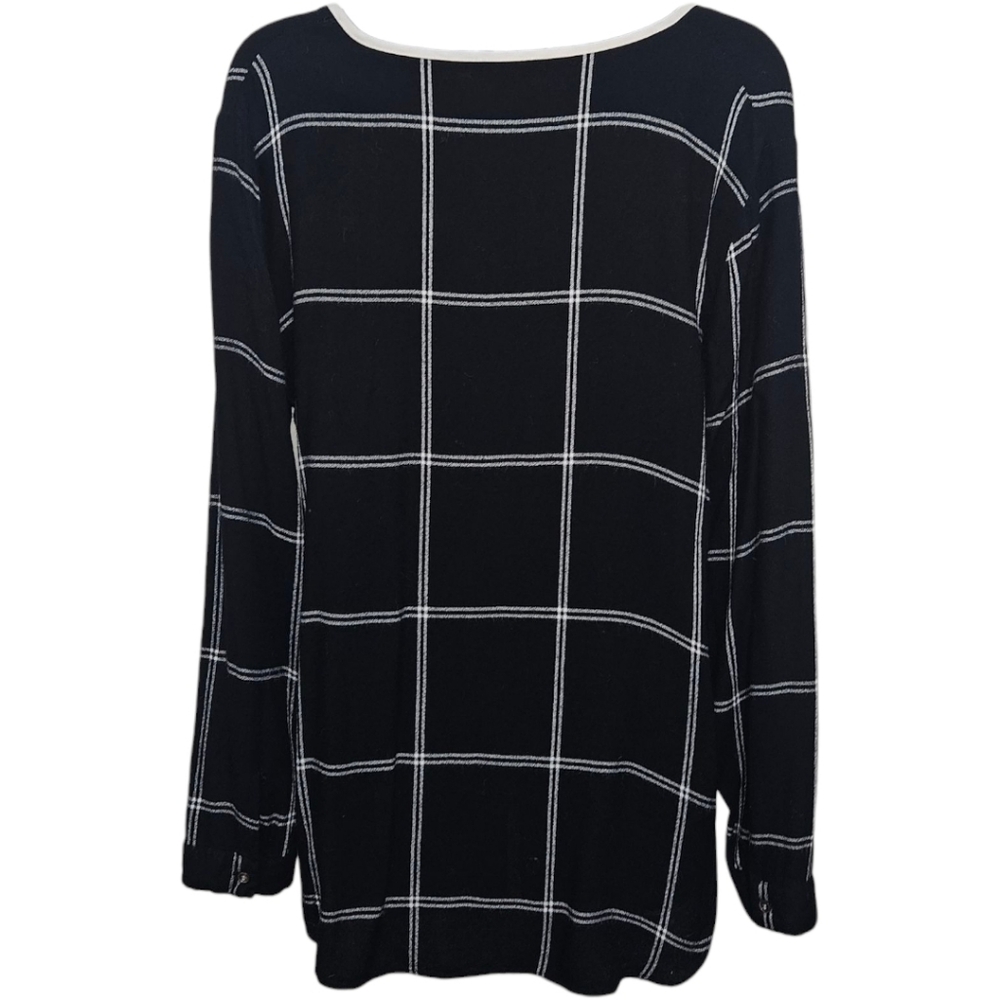 Vince Camuto Window Pane Plaid V-Neck Top - Picture 2 of 2